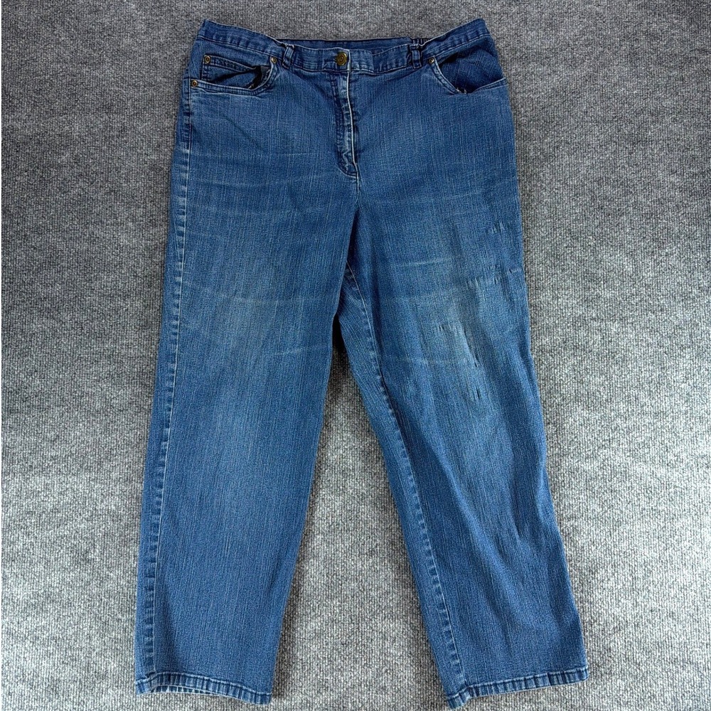 Ruby Rd Petite Straight Leg Jeans Medium Wash Blue Denim Stretch Size 16P Retro